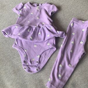 Carters Lilac Floral Ruffle Baby Bodysuit & Leggings Set 6-9 months